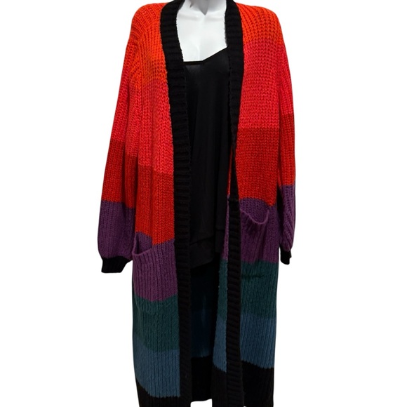 TORRID Women’s Chunky Duster Balloon Sleeve Sweater Multi Stripe Size 1 - Picture 2 of 13